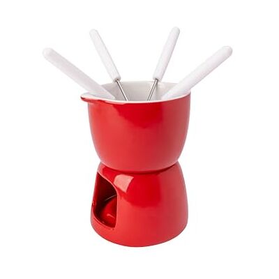 Cosy & Trendy Juego para fondue de chocolate de porcelana, color rojo, D11.5 cm-incluye 4 tenedores Cosy & Trendy Juego para fondue de chocolate de porcelana, color rojo, D11.5 cm-incluye 4 tenedores