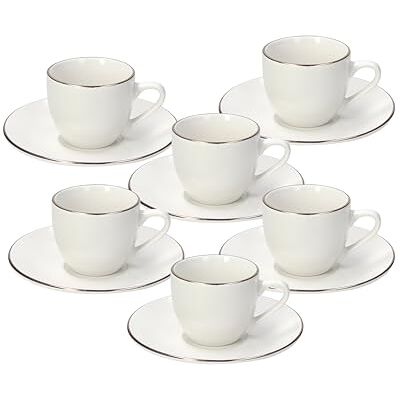 Tognana Fascetta Oro, paquete de 6 tazas de café con platillo, porcelana, blanco Tognana Fascetta Oro, paquete de 6 tazas de café con platillo, porcelana, blanco