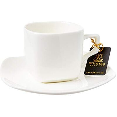 Wilmax Juego de tazas de té y platillos (porcelana, 200 ml, 2 unidades), color blanco Wilmax Juego de tazas de té y platillos (porcelana, 200 ml, 2 unidades), color blanco