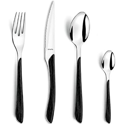 Amefa ECLAT NATURE Cubertería para 4 personas (aspecto de madera/negro), 16 piezas, con vetas finas de acero inoxidable 18/10, inoxidable y pulido brillante, apto para lavavajillas, juego de Amefa ECLAT NATURE Cubertería para 4 personas (aspecto de madera/negro), 16 piezas, con vetas finas de acero inoxidable 18/10, inoxidable y pulido brillante, apto para lavavajillas, juego de