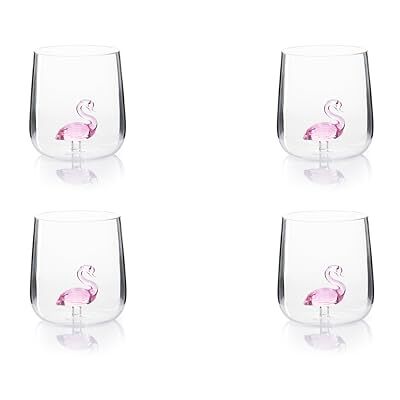 Excelsa Inside Juego de 4 vasos de vidrio borosilicato decorados a mano con objetos interiores al vaso, transparente, 450 ml (flamenco) Excelsa Inside Juego de 4 vasos de vidrio borosilicato decorados a mano con objetos interiores al vaso, transparente, 450 ml (flamenco)
