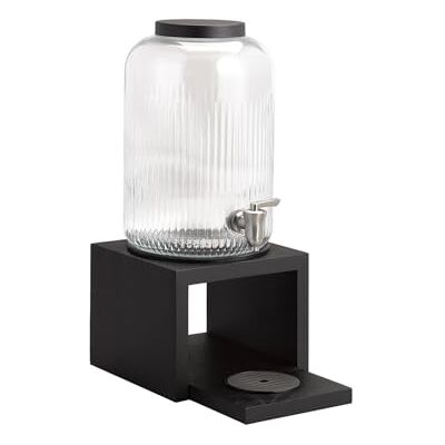 APS Dispensador de bebidas «VALO», base también de madera de roble negra (barnizada resistente al agua), recipiente de vidrio (7 litros), grifo de acero inoxidable APS Dispensador de bebidas «VALO», base también de madera de roble negra (barnizada resistente al agua), recipiente de vidrio (7 litros), grifo de acero inoxidable