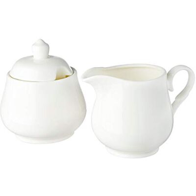 Wilmax Juego de azucarero y jarrita de leche (porcelana, 2 unidades), color blanco Wilmax Juego de azucarero y jarrita de leche (porcelana, 2 unidades), color blanco
