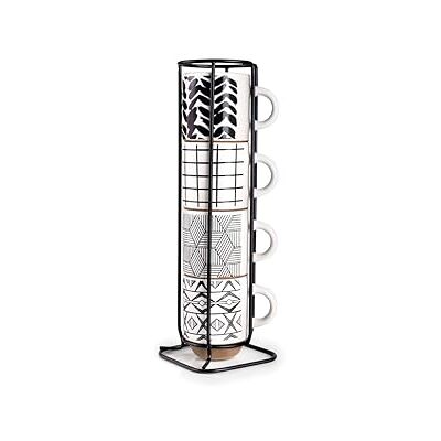 IBILI Set 4 Mugs Marken y Soporte Metalico, 4 Tazas de gres de 130 ml IBILI Set 4 Mugs Marken y Soporte Metalico, 4 Tazas de gres de 130 ml