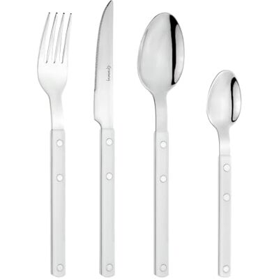 Grunwerg Cubiertos Bistro, Juego de 24 Piezas, Acero Inoxidable 18/0, Mango Blanco Remachado Grunwerg Cubiertos Bistro, Juego de 24 Piezas, Acero Inoxidable 18/0, Mango Blanco Remachado