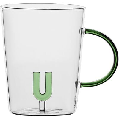 LA PORCELLANA BIANCA Taza Letra 'U' de cristal borosilicato, capacidad 400 cc, colección Alalettera LA PORCELLANA BIANCA Taza Letra 'U' de cristal borosilicato, capacidad 400 cc, colección Alalettera