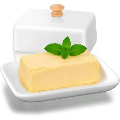 VINATO Mantequera Cerámica Mantequera de Porcelana con Tapa y Mango de Perilla, Platos de Mantequilla de Cerámica para 250 gr de Manteca VINATO Mantequera Cerámica Mantequera de Porcelana con Tapa y Mango de Perilla, Platos de Mantequilla de Cerámica para 250 gr de Manteca