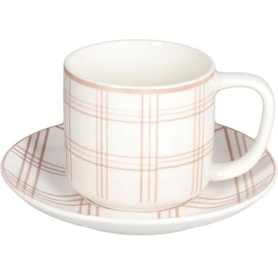 Tognana Quadro Almendra, Set de 6 tazas de té con plato 220 cc, New Bone China, Rosa Tognana Quadro Almendra, Set de 6 tazas de té con plato 220 cc, New Bone China, Rosa