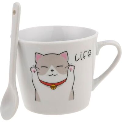 lachineuse – Taza de porcelana gato Happy & sa cuchara – Gato con brazos levantados – Colección Life – 200 ml – Petit Déj & Pause Relax – Café, té, chocolate caliente – Idea de regalo Asia, China, lachineuse – Taza de porcelana gato Happy & sa cuchara – Gato con brazos levantados – Colección Life – 200 ml – Petit Déj & Pause Relax – Café, té, chocolate caliente – Idea de regalo Asia, China,