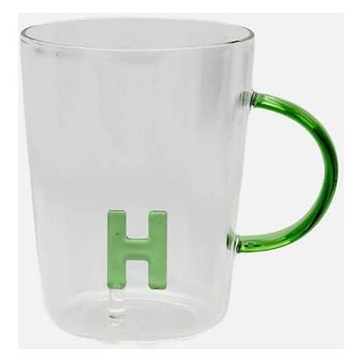 LA PORCELLANA BIANCA Taza Letra H de cristal borosilicato, capacidad 400 cc, colección Alalettera LA PORCELLANA BIANCA Taza Letra H de cristal borosilicato, capacidad 400 cc, colección Alalettera