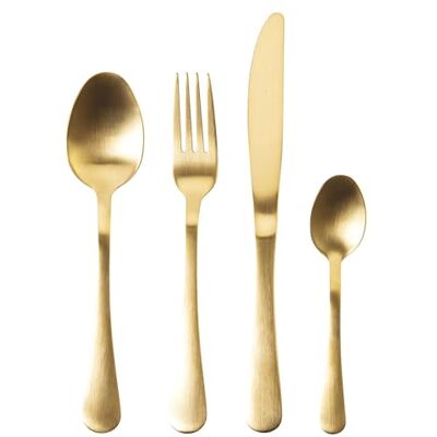 Juego de Cubiertos Satinado Oro Gourmet Gold 24 piezas - Cena elegante y minimalista Juego de Cubiertos Satinado Oro Gourmet Gold 24 piezas - Cena elegante y minimalista