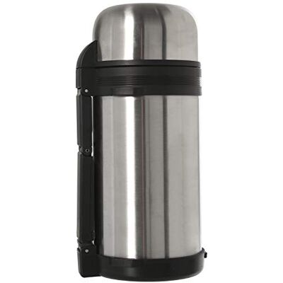 DRW Termo de Acero Inoxidable de 1200ml con asa de plástico en metálico y Negro DRW Termo de Acero Inoxidable de 1200ml con asa de plástico en metálico y Negro