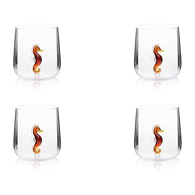 Excelsa Inside Juego de 4 vasos de vidrio borosilicato decorados a mano con objetos interiores al vaso, transparente, 450 ml (caballito de mar) Excelsa Inside Juego de 4 vasos de vidrio borosilicato decorados a mano con objetos interiores al vaso, transparente, 450 ml (caballito de mar)
