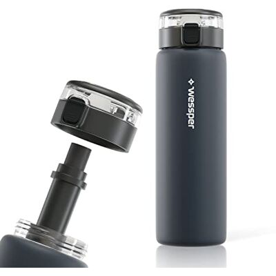 Wessper botella de vidrio, con tapón, sin BPA con filtro, deportiva de vidrio 680 ml, botella con filtro para exterior gris Wessper botella de vidrio, con tapón, sin BPA con filtro, deportiva de vidrio 680 ml, botella con filtro para exterior gris