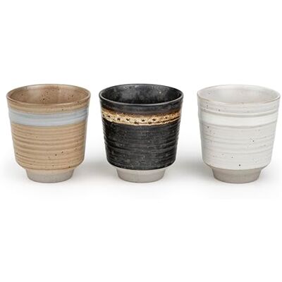 Bredemeijer Juego de 3 tazas de té de cerámica, diseño moderno de rayas, 200 ml de capacidad Bredemeijer Juego de 3 tazas de té de cerámica, diseño moderno de rayas, 200 ml de capacidad