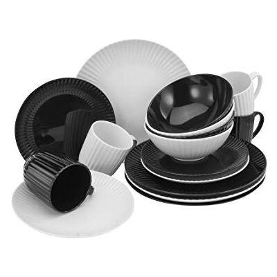 Creatable , , Allegra BLACK & WHITE series, crockery set, combination service 16 pieces, porcelain Creatable , , Allegra BLACK & WHITE series, crockery set, combination service 16 pieces, porcelain
