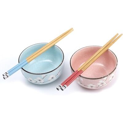 lachineuse – Set de 2 cuencos japoneses flores de cerezo rosa y azul ⌀ 11 cm – Tazones de arroz, desayuno y sopa – 2 pares de palillos – Cuenco asiático Japón Asia – Regalo de vajilla japonesa lachineuse – Set de 2 cuencos japoneses flores de cerezo rosa y azul ⌀ 11 cm – Tazones de arroz, desayuno y sopa – 2 pares de palillos – Cuenco asiático Japón Asia – Regalo de vajilla japonesa
