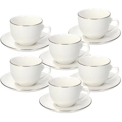Tognana Fascetta Oro, paquete de 6 tazas de té con platillo, porcelana, blanco Tognana Fascetta Oro, paquete de 6 tazas de té con platillo, porcelana, blanco