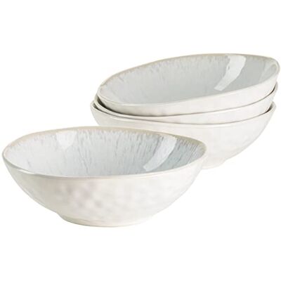 Mäser Juego de cuencos de cereales con esmalte moteado y forma orgánica, 4 cuencos de cerámica con aspecto vintage y emocionante gres, color blanco Mäser Juego de cuencos de cereales con esmalte moteado y forma orgánica, 4 cuencos de cerámica con aspecto vintage y emocionante gres, color blanco