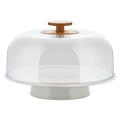 Alessi Mattina Soporte de Design de Porcelana con Campana de PMMA y Pomo de Madera de Bambú, Gris Cálido Alessi Mattina Soporte de Design de Porcelana con Campana de PMMA y Pomo de Madera de Bambú, Gris Cálido