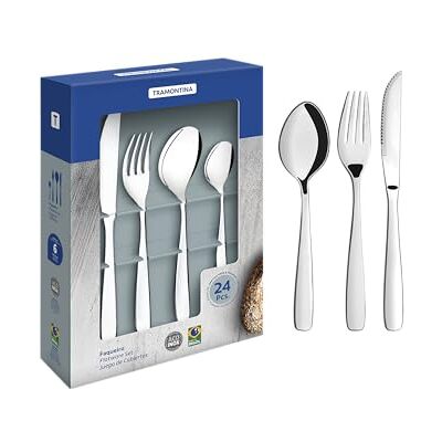 Tramontina Juego de Cubiertos Amazonas, en Acero Inoxidable y Terminación Brillante, Set con Cuchillos para Asado, Alta Durabilidad, Utensilios para Uso Diario, 24 Piezas Tramontina Juego de Cubiertos Amazonas, en Acero Inoxidable y Terminación Brillante, Set con Cuchillos para Asado, Alta Durabilidad, Utensilios para Uso Diario, 24 Piezas