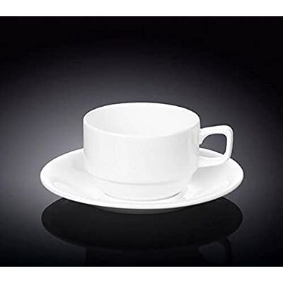 Wilmax Juego de tazas de té y platillos (porcelana, 220 ml), color blanco Wilmax Juego de tazas de té y platillos (porcelana, 220 ml), color blanco