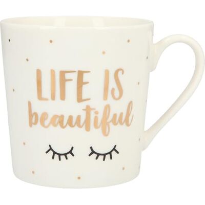 Depesche Taza con asa (porcelana, 300 ml), diseño con texto Life is Beautiful, multicolor Depesche Taza con asa (porcelana, 300 ml), diseño con texto Life is Beautiful, multicolor