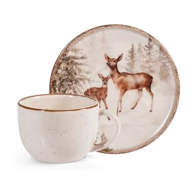 H&H Set 4 Tazze Caff� Magical Deer Con Piattino In Stoneware Cc 115 H&H Set 4 Tazze Caff� Magical Deer Con Piattino In Stoneware Cc 115