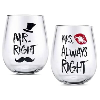BigNoseDeer Pareja de gafas, Mr Right Mrs Always Right Tazas de vaso de vino, Regalos de copas de vino para pareja aniversario,Regalos para mujeres,Despedida de soltera,Compromiso, Navidad Día de San Valentín BigNoseDeer Pareja de gafas, Mr Right Mrs Always Right Tazas de vaso de vino, Regalos de copas de vino para pareja aniversario,Regalos para mujeres,Despedida de soltera,Compromiso, Navidad Día de San Valentín