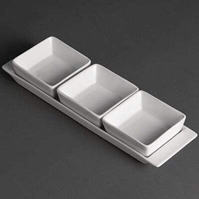 Olympia aperitivo plato de porcelana con plato, 3 secciones, color blanco (Pack de 2) Olympia aperitivo plato de porcelana con plato, 3 secciones, color blanco (Pack de 2)