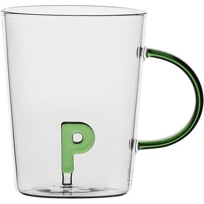 LA PORCELLANA BIANCA Taza Letra 'P' de cristal borosilicato, capacidad 400 cc, colección Alalettera LA PORCELLANA BIANCA Taza Letra 'P' de cristal borosilicato, capacidad 400 cc, colección Alalettera