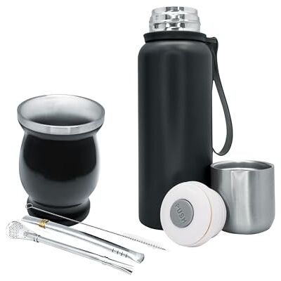 NERTHUS Kit de Mate con Vaso de Doble Pared de Acero Inoxidable de 250 ml + Dos Bombillas Pipas para Mate con cepillo limpiador + Termo Acero Inóxidable 500ML NERTHUS Kit de Mate con Vaso de Doble Pared de Acero Inoxidable de 250 ml + Dos Bombillas Pipas para Mate con cepillo limpiador + Termo Acero Inóxidable 500ML