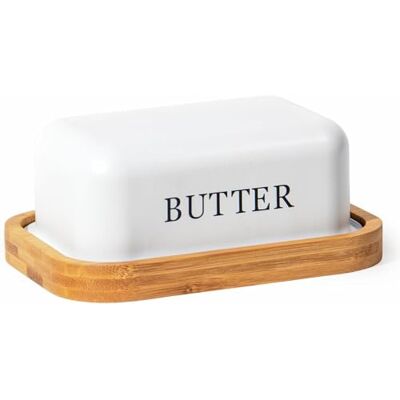 Madera Nieve Mantequillera de Acero Inoxidable con Tapa de Bambú Elegante y Sostenible para 250 g de Mantequilla (Blanco, 250g) Madera Nieve Mantequillera de Acero Inoxidable con Tapa de Bambú Elegante y Sostenible para 250 g de Mantequilla (Blanco, 250g)