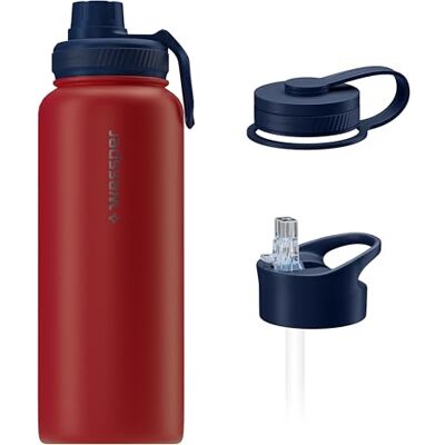 Wessper Botella Termica acero Inoxidable, 1 Litro, Termo para Agua con Tres Tapones Intercambiables, Botellas para Bebidas Frías y Calientes, Sin BPA Rojo Wessper Botella Termica acero Inoxidable, 1 Litro, Termo para Agua con Tres Tapones Intercambiables, Botellas para Bebidas Frías y Calientes, Sin BPA Rojo