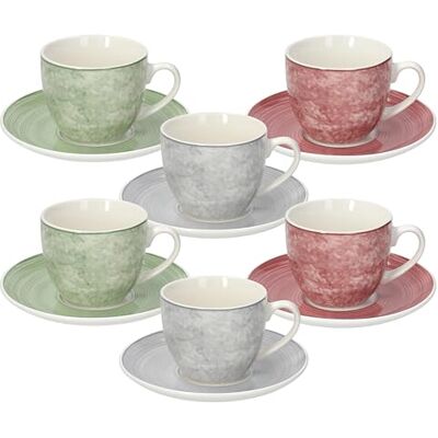 Tognana Petra,Tazas de té con plato, Porcelana, multicolor Tognana Petra,Tazas de té con plato, Porcelana, multicolor