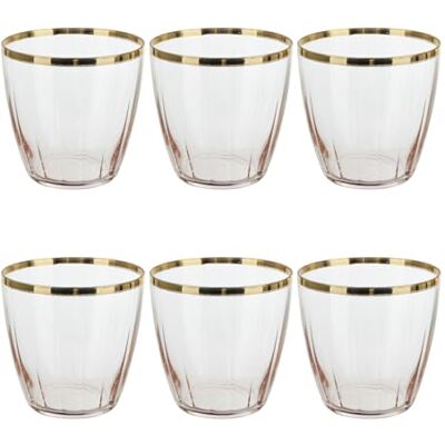 Altri Brand Juego de 6 Vasos de Agua Rosa con Borde Dorado - Vaso Altri Brand Juego de 6 Vasos de Agua Rosa con Borde Dorado - Vaso