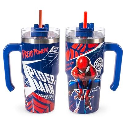 H&H Taza térmica con pajita Spiderman NY Vaso térmico 0,6 l, acero inoxidable Aislamiento térmico de doble pared Reutilizable, antigoteo, ideal para la escuela, oficina, deportes y viajes H&H Taza térmica con pajita Spiderman NY Vaso térmico 0,6 l, acero inoxidable Aislamiento térmico de doble pared Reutilizable, antigoteo, ideal para la escuela, oficina, deportes y viajes
