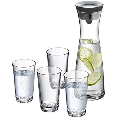 WMF Botella de agua de cristal 1 litro, sistema Close Up, 4 vasos de agua de 0,25 litros, tapa de acero inoxidable WMF Botella de agua de cristal 1 litro, sistema Close Up, 4 vasos de agua de 0,25 litros, tapa de acero inoxidable