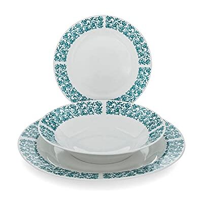 HOME Servicio de mesa de 18 piezas, Grace, Ala de porcelana, verde, 26,5 cm HOME Servicio de mesa de 18 piezas, Grace, Ala de porcelana, verde, 26,5 cm