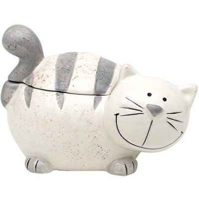 Dekohelden24 Tarro de cerámica con tapa, diseño de gato, tamaño aprox. 12 x 11 x 13 cm, color gris Dekohelden24 Tarro de cerámica con tapa, diseño de gato, tamaño aprox. 12 x 11 x 13 cm, color gris