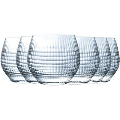 Arcoroc Collection Disco 6 vasos de agua 32 cl de cristalino vasos para agua, zumos y bebidas frías diseño moderno en relieve fabricados en Francia embalaje reforzado Arcoroc Collection Disco 6 vasos de agua 32 cl de cristalino vasos para agua, zumos y bebidas frías diseño moderno en relieve fabricados en Francia embalaje reforzado