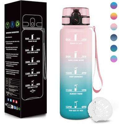 Motswedi Botella Agua, 500ML Libre de BPA, Cantimplora, Diseño de Cerradura a Prueba de Fugas, Botellas de Agua Plastico, Con Marca de Tiempo, Para Niños para Escuela, Parque, Vida Diaria Rosa&Cian Motswedi Botella Agua, 500ML Libre de BPA, Cantimplora, Diseño de Cerradura a Prueba de Fugas, Botellas de Agua Plastico, Con Marca de Tiempo, Para Niños para Escuela, Parque, Vida Diaria Rosa&Cian