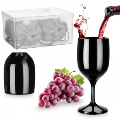 Romon 2 Piezas 200ml Copas de Vino Plástico Llevar Negras, Copa Plastico Desmontables Antirrotura, con Caja de Almacenamiento y Bolsas Impermeables, para Festivales Camping Picnics Romon 2 Piezas 200ml Copas de Vino Plástico Llevar Negras, Copa Plastico Desmontables Antirrotura, con Caja de Almacenamiento y Bolsas Impermeables, para Festivales Camping Picnics