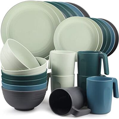 Greentainer Juego de Vajilla de Plástico 24 Piezas – Servicio para 6 Personas con 6 Platos 25.3cm, 6 Platos Postre 19.8cm, 6 Cuencos 710ml, 6 Tazas 450ml, Ligera, Apilable, Apta Microondas y Lavavajillas Greentainer Juego de Vajilla de Plástico 24 Piezas – Servicio para 6 Personas con 6 Platos 25.3cm, 6 Platos Postre 19.8cm, 6 Cuencos 710ml, 6 Tazas 450ml, Ligera, Apilable, Apta Microondas y Lavavajillas