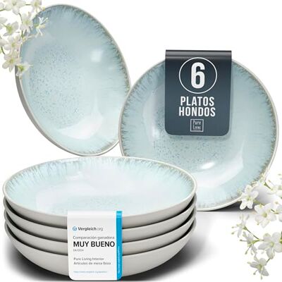 Juego de 6 platos de sopa Ibiza Gres premium, resistente a los arañazos, apto para lavavajillas y microondas Set de platos hondos para pasta y sopa de Pure Living en Beige-azul Juego de 6 platos de sopa Ibiza Gres premium, resistente a los arañazos, apto para lavavajillas y microondas Set de platos hondos para pasta y sopa de Pure Living en Beige-azul