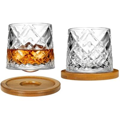 Uten Vaso de Whisky de Cristal, 275 ml/10 oz Vaso de Agua Giratorio, Posavasos de Bambú, Tacto Grueso, Adecuado para Beber Ron, Brandy, Cócteles, Café, Jugo, Relajarse y Descomprimir, 2 Pieza Uten Vaso de Whisky de Cristal, 275 ml/10 oz Vaso de Agua Giratorio, Posavasos de Bambú, Tacto Grueso, Adecuado para Beber Ron, Brandy, Cócteles, Café, Jugo, Relajarse y Descomprimir, 2 Pieza
