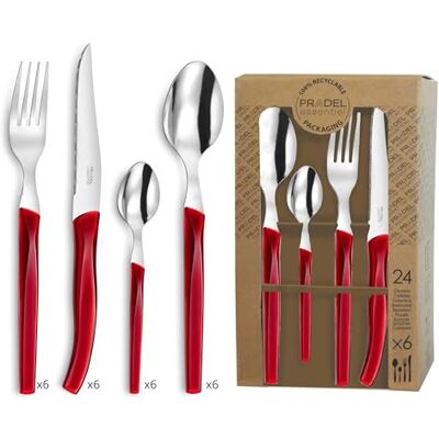 Lou Laguiole Pradel Essentiel Rising Sun Cubertería 24 piezas 6 personas, Rojo Juego de cubiertos para 24 personas, Sleeps 6, Acero inoxidable 18/0, Acabado estándar, Apto para lavavajillas Lou Laguiole Pradel Essentiel Rising Sun Cubertería 24 piezas 6 personas, Rojo Juego de cubiertos para 24 personas, Sleeps 6, Acero inoxidable 18/0, Acabado estándar, Apto para lavavajillas