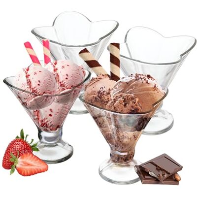 Premier Juego de vasos para helado, 4 unidades, transparentes, forma de tulipán, cuencos de postre Premier Juego de vasos para helado, 4 unidades, transparentes, forma de tulipán, cuencos de postre
