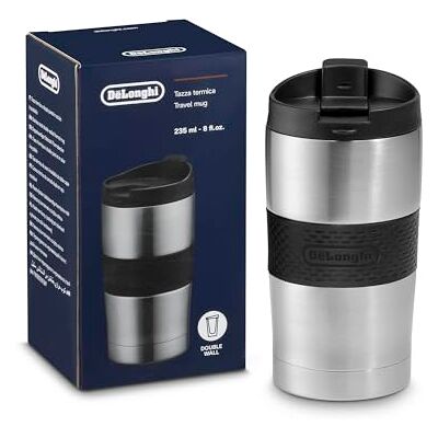 De'Longhi Termo de Acero Inoxidable , Termo de Doble Pared para Bebidas Calientes y Frías, Fácil de Llevar, Anillo Deslizante de Silicona, 235 ml de Capacidad De'Longhi Termo de Acero Inoxidable , Termo de Doble Pared para Bebidas Calientes y Frías, Fácil de Llevar, Anillo Deslizante de Silicona, 235 ml de Capacidad