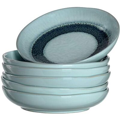 Leonardo Matera Juego de 6 platos hondos de cerámica con esmalte, 6 platos redondos de 20,7 cm de diámetro, color azul Leonardo Matera Juego de 6 platos hondos de cerámica con esmalte, 6 platos redondos de 20,7 cm de diámetro, color azul